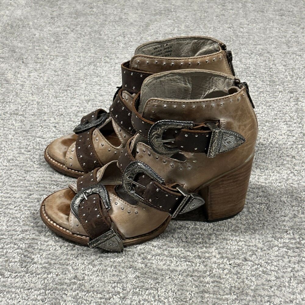 Freebird Steven Violet Studded Sandals Womens 8 Distressed Brown Western Booties